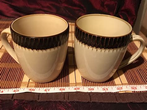 Set Of 2 Crate & Barrel Scavo Tan & Brown 14 oz - Coffee Mugs / Cups # ...