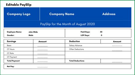 Printable Editable Payslip Template