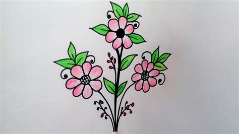 How to Draw a Beautiful flower designs || Simple flower tree drawing ...