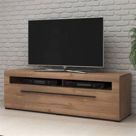 Trail Wooden TV Stand With 1 Drawer In Grandson Oak And LED - Coolest-Furniture.com