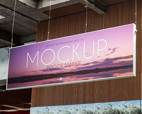 Free Indoor Advertising Hanging Banner Mockup PSD - Good Mockups