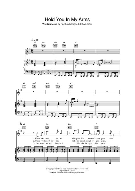 Hold You In My Arms" Sheet Music by Ray LaMontagne for Piano/Vocal/Chords - Sheet Music Now