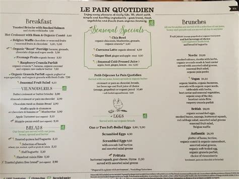 Menu at Le Pain Quotidien Montorgueil restaurant, Paris, 2 Rue des ...