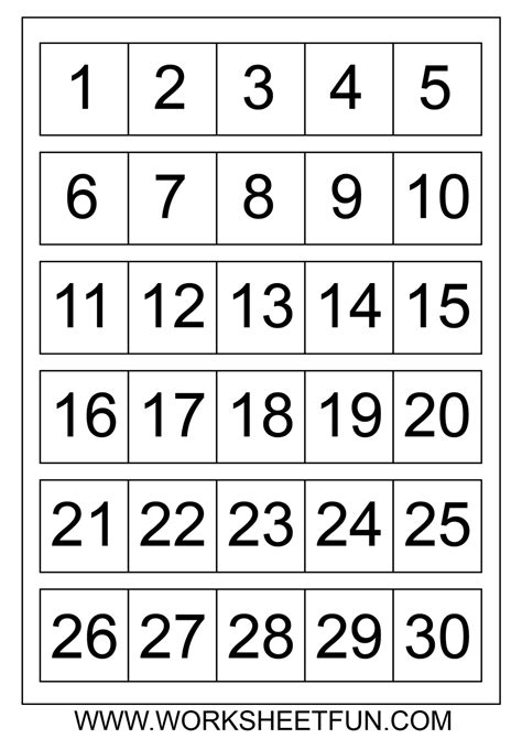 Printable Calendar Numbers 1-31 | Calendar Printables Free Templates