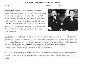 Sacco and Vanzetti Investigation │Red Scare│1920s U.S. History | TPT