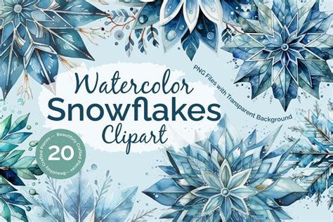 20 Watercolor Winter Snowflakes Illustration Clipart