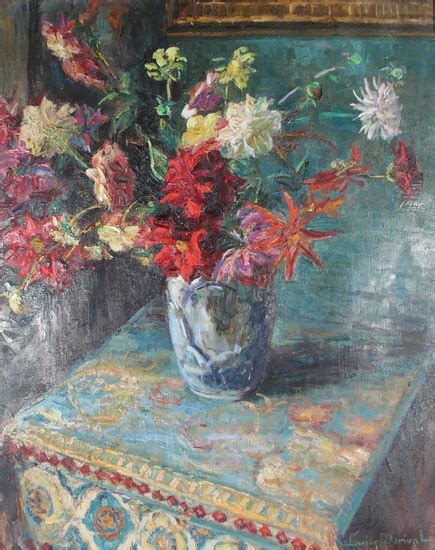 Louise DORIVAL (1894-?) Bouquet de fleurs sur une nappe. Huile sur...