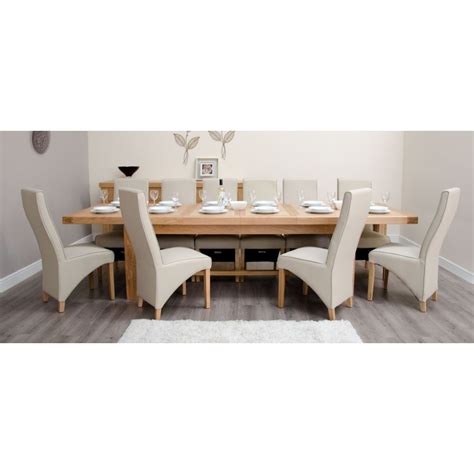 Bordeaux Solid Oak Furniture Grand Dining Table, 12 Matt White Chairs ...