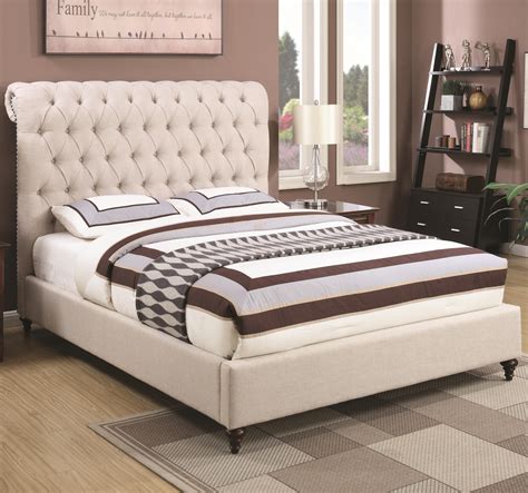 Coaster Devon 300525KE King Upholstered Bed in Beige Fabric | Del Sol ...