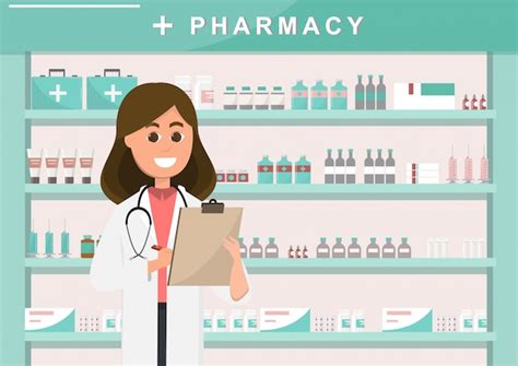 Premium Vector | Pharmacy with nurse in counter