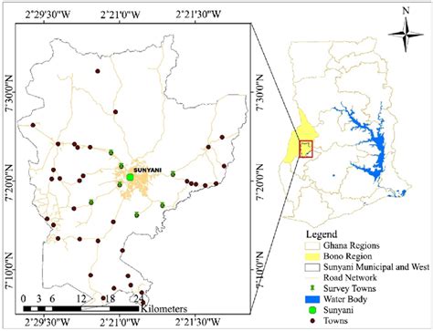 Study area map of Sunyani Municipality and the Sunyani west district... | Download Scientific ...