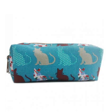 PC - Miss Lulu Canvas Pencil Case Cat Teal