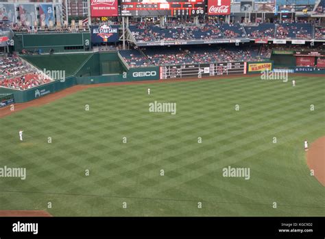 Typical outfield positions during a baseball game, Nationals Park, home ...