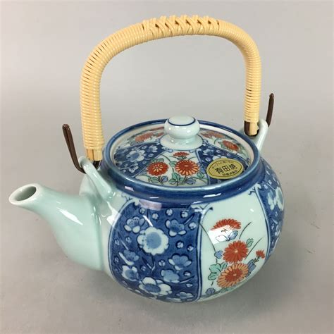 Japanese Porcelain Teapot Vtg Arita ware Kyusu Handle Sencha Floral ...