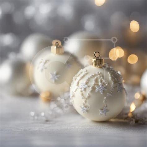 Festive White and Gold Ornaments on Glittery Decorations stock photo ...