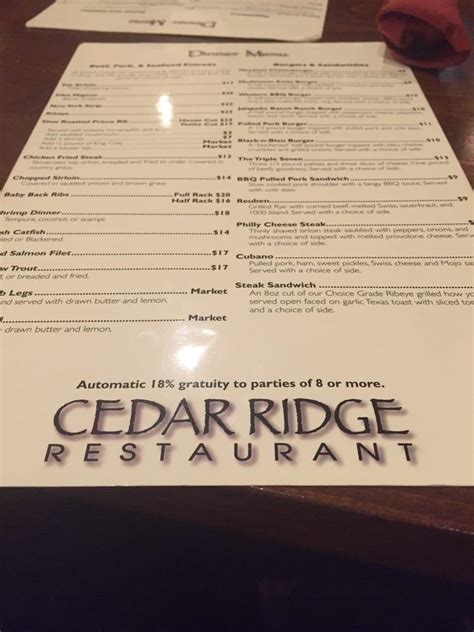 Menu at Cedar Ridge Restaurant, Payson