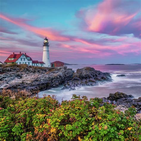 Sunset at Portland Head Light - Cape Elizabeth Maine Photograph by ...