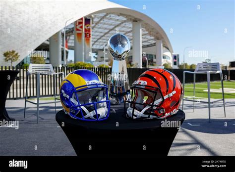 symbolic picture for Super Bowl LVI, trophy and helmets of the ...