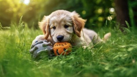 Premium AI Image | A golden retriever dog playing with a ball