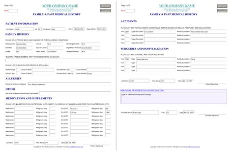 Medical History Form Template – templates free printable