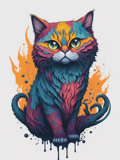 Premium AI Image | a colorful cat sticker for tshirt design