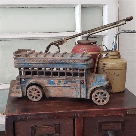 Vintage Cast Iron Rusty Big Blue Hippie Toy Bus / 1960's / School Bus / Double Decker Bus - Etsy