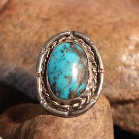 Vintage 1980's Mens Turquoise Ring Sterling Navajo Native American ...