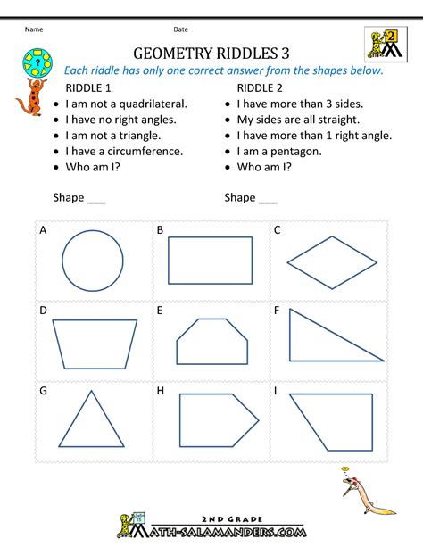 Free Geometry Worksheets 2nd Grade Geometry Riddles