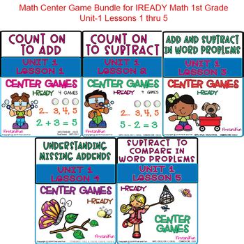 Math Center Game Bundle-Iready Math Unit 1 Lesson 1 thru 5 by First and Fun