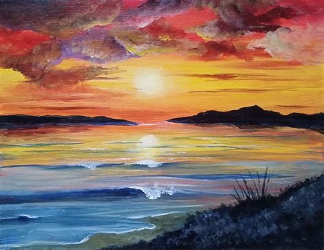 Sunset at Sea | Skyscape art, Seascape paintings, Small canvas paintings