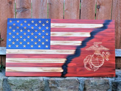 Marine Corps Wooden Flag Veteran Made USMC Flag Rustic | Etsy