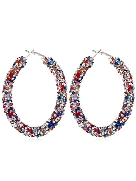 [42% OFF] Unique Colored Rhinestone Hoop Earrings | Rosegal