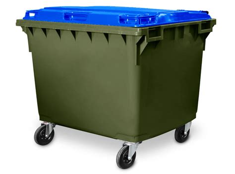 Heavy Duty 1700 Litre 4 Wheel Plastic Bin Green Body with Blue Lid | 1700 Litre Premium Four ...