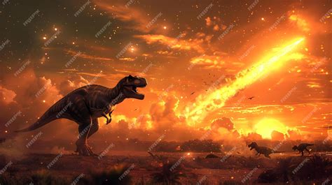 Premium Photo | Dinosaur extinction scene caused by meteor impact ...