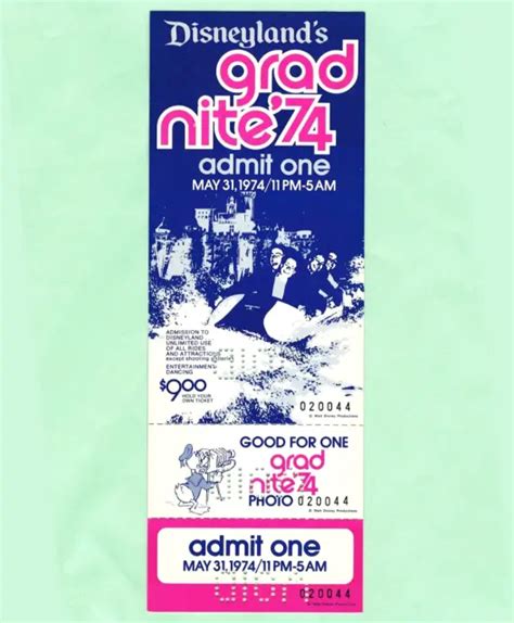 DISNEYLAND VINTAGE 1974 Grad Nite Park Admission Ticket Complete Unused $119.99 - PicClick