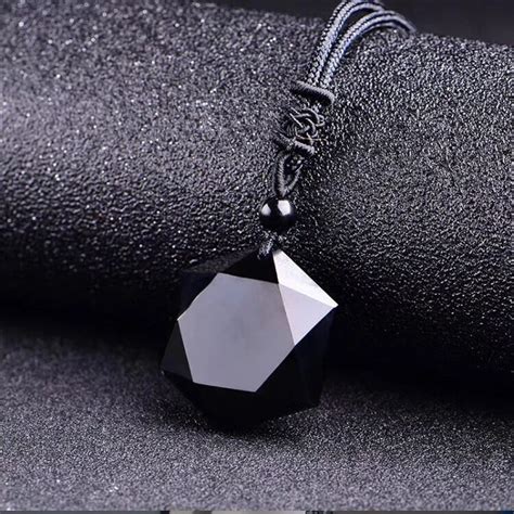 Black Obsidian Natural Stone pendant necklace obsidian pendant For Women men Statement Jewelry ...