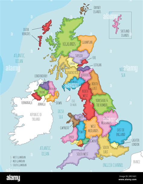 Vector illustrated map of UK with administrative divisions, and ...