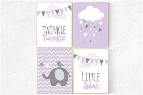 Twinkle Twinkle Little Star, Baby girl nursery decor, lilac mint nursery decor, cloud nursery ...