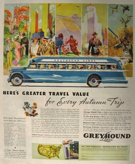 1934 Greyhound Bus Ad ~ Autumn Trip, Vintage Truck & Bus Ads