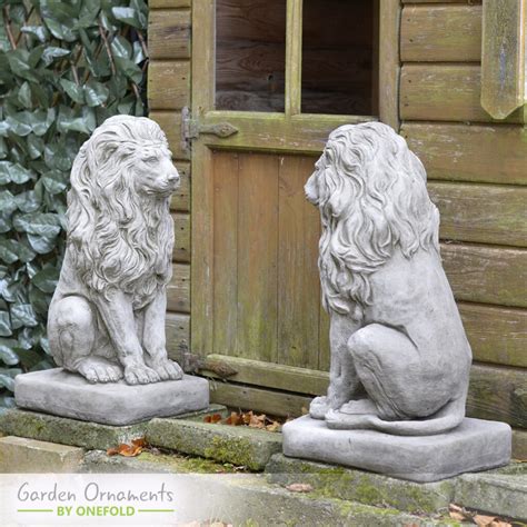 Large Lion Garden Statue Pair - Onefold Ltd