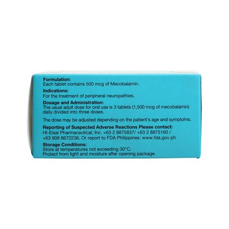 METHYCOBAL, Mecobalamin 500mcg 1 Tablet [PRESCRIPTION REQUIRED ...