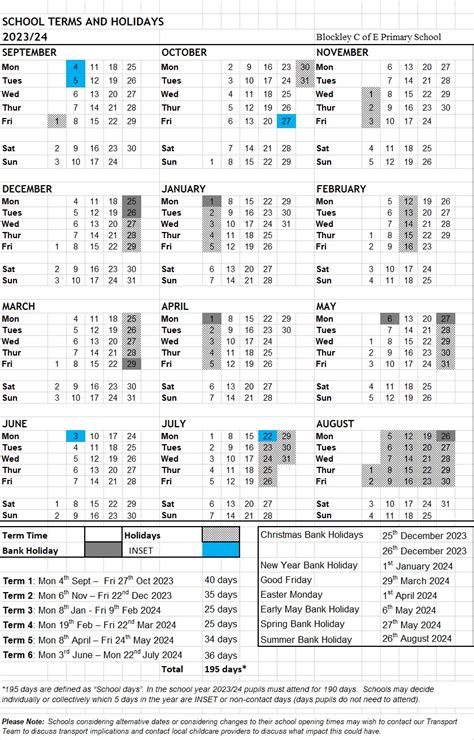 Term Dates – Blockley C of E Primary School