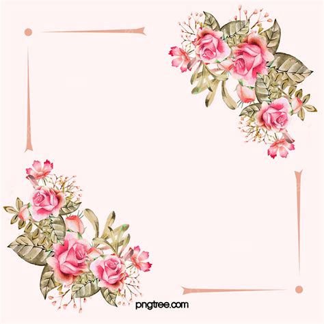 Watercolor Pink Wedding Flowers Border Background, Frame, Pink, Wedding Invitation Background ...