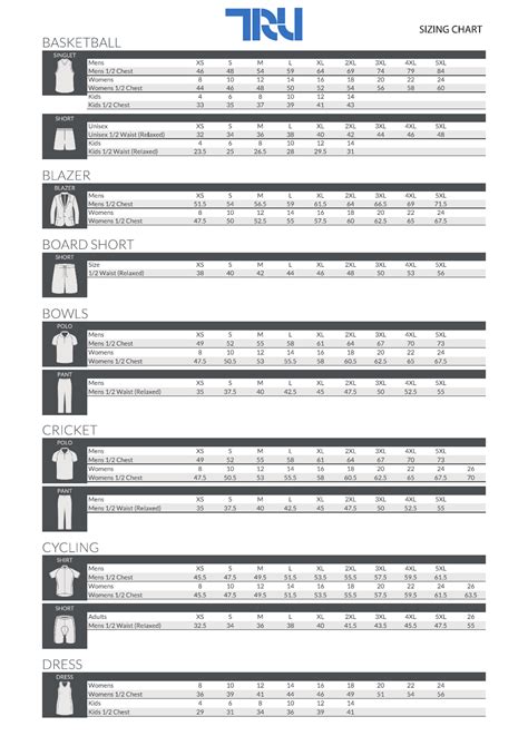 Sportswear Size Chart - Tru Download Printable PDF | Templateroller