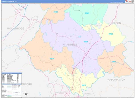 Amherst County, VA Wall Map Color Cast Style by MarketMAPS - MapSales