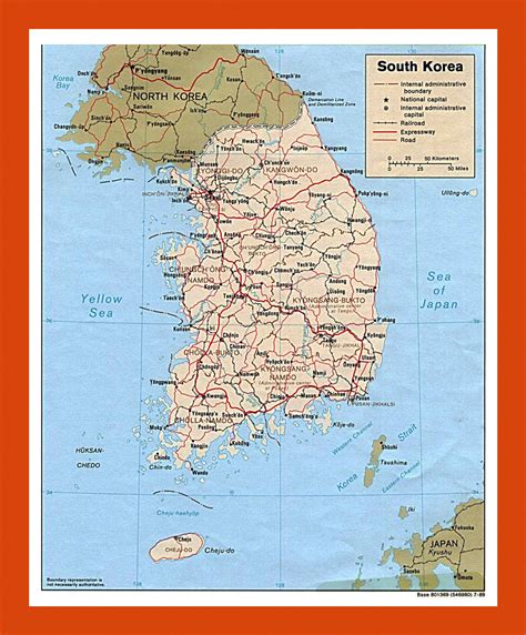 Political and administrative map of South Korea - 1989 | Maps of South ...