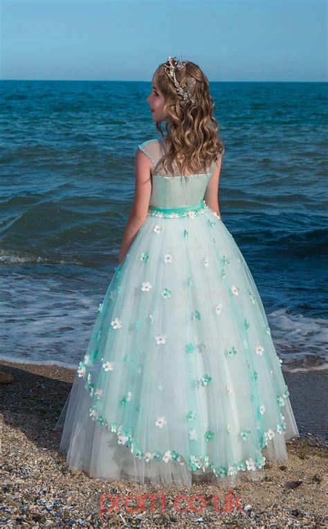 Illusion Sleeveless Light Turquoise Kids Prom Dresses CHK022 - 4prom.co.uk