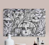 Black and white abstract faces canvas art - TenStickers