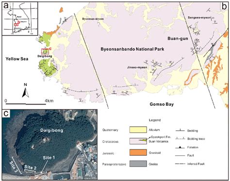 (a) Location of the study area. (b) Geological map of the Buan ...