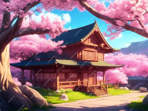 Premium Photo | Anime style game scene modeling rendering illustration sakura house wallpaper ...